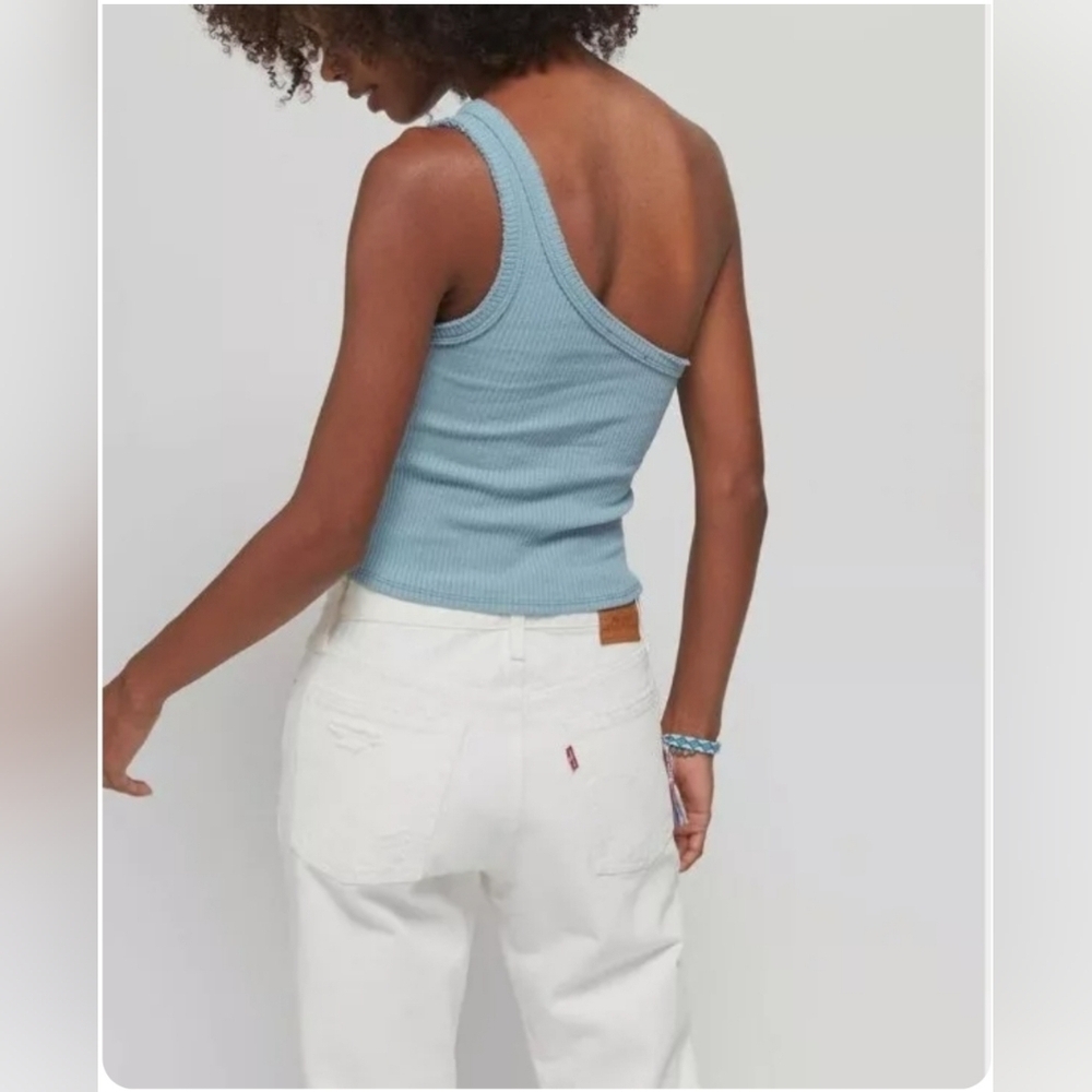 URBAN OUTFITTERS One Shoulder Ribbed Cropped Tank Top Summer Blue Size M EUC - Picture 3 of 13
